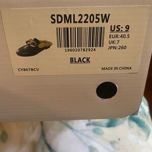 Black Slide Sandals with Gold Chain